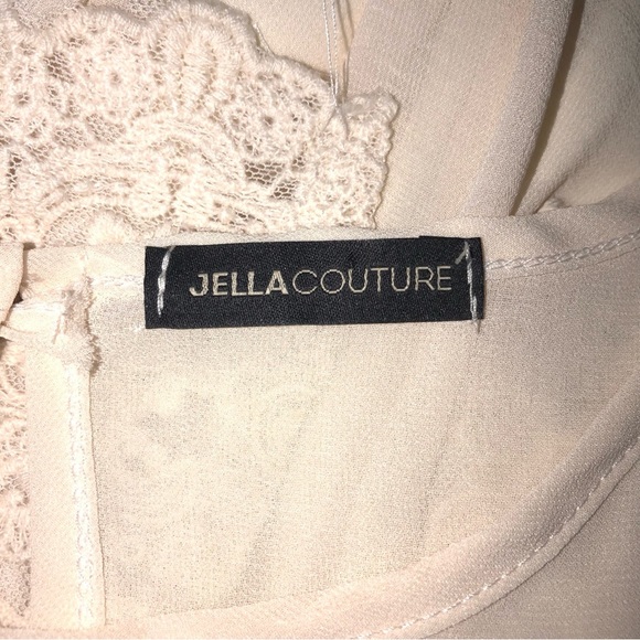 JellaCouture Dress Maxi Button Back Elastic Waist Attached Lace Top Scoop Neck - Picture 7 of 8